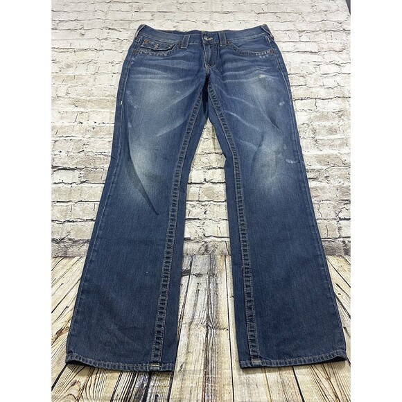 True Religion Jeans Mens 33x33 Blue Ricky Relaxed Straight Light Wash Denim - Picture 2 of 16